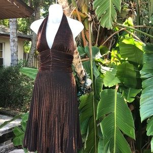 Cache metallic pleated halter dress